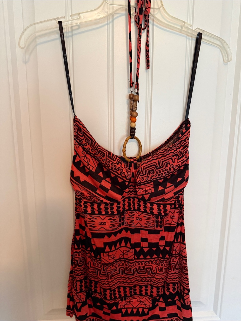 Papaya Red and Black Aztec Print Tank Dress